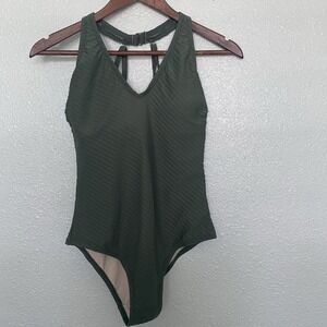 Kona Sol Women's Medium Green One Piece V-neck Swimsuit